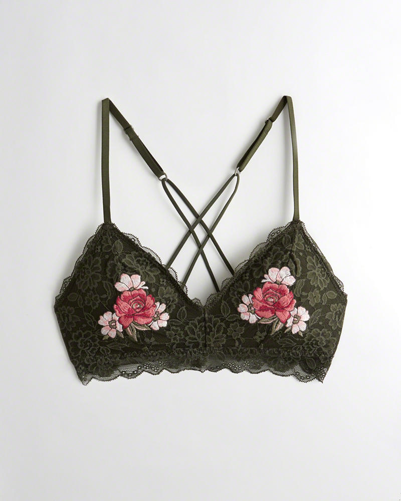 Bralette Hollister Donna Embroidered Trianglelette With Removable Pads Verde Oliva Italia (695MCZFS)